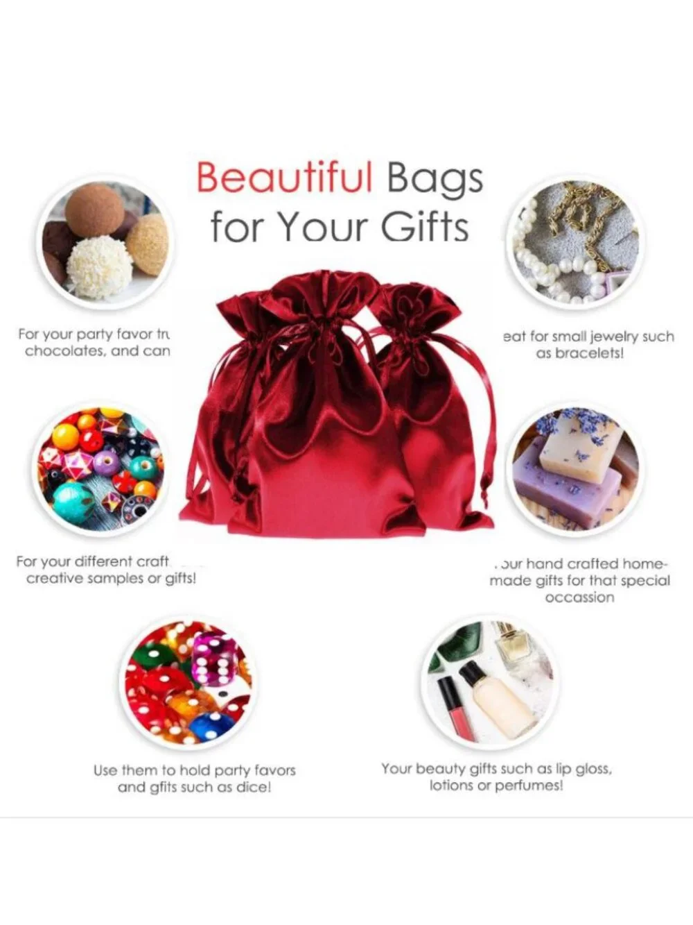 New in Bag-Set of 9 Large Wine-Colored Satin Drawstring Gift Bags (6.5